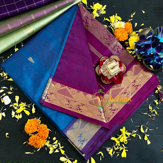  Blue with Violet Handloom Silk Cotton Saree-VS129