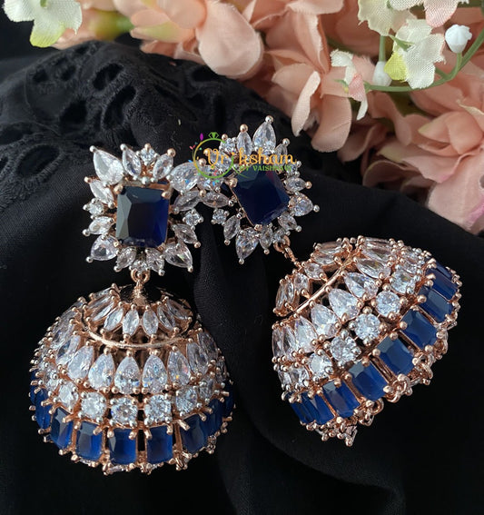 American Diamond Jhumkas -Dark Blue -G2513