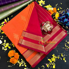  Orange with Red Handloom Silk Cotton Saree-VS128