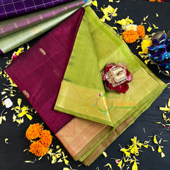  Maroon with Light Green Handloom Silk Cotton Saree-VS127