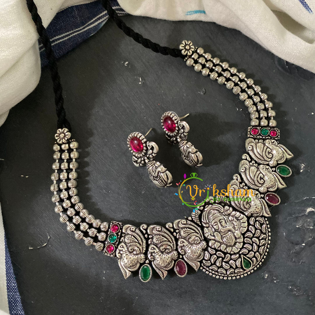 Oxidized Kolhapuri Choker Short Neckpiece- Ganesh-S634