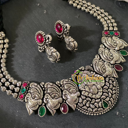 Oxidized Kolhapuri Choker Short Neckpiece- Ganesh-S634