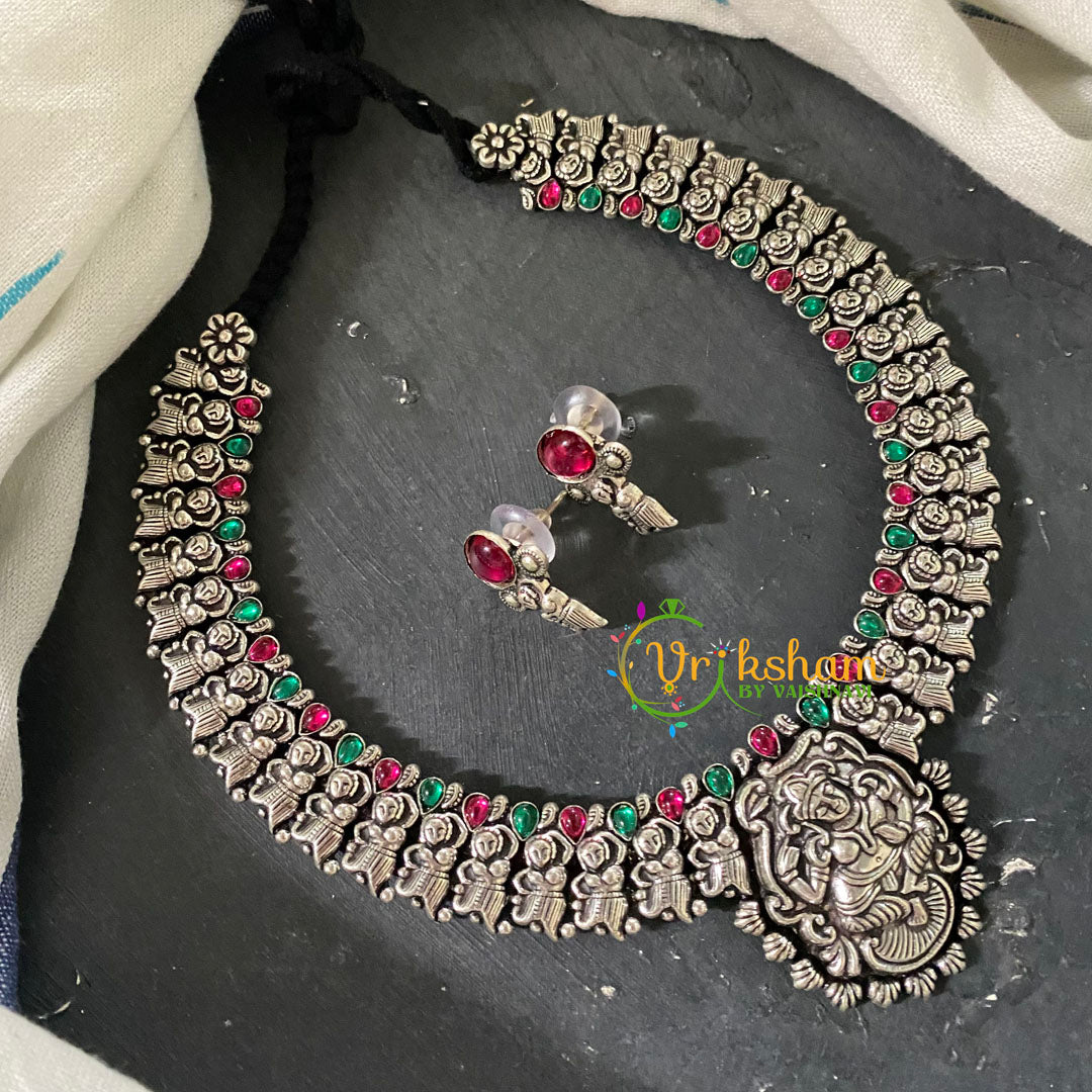 Red Green Stone Kolhapuri Vishnu Neckpiece -S556