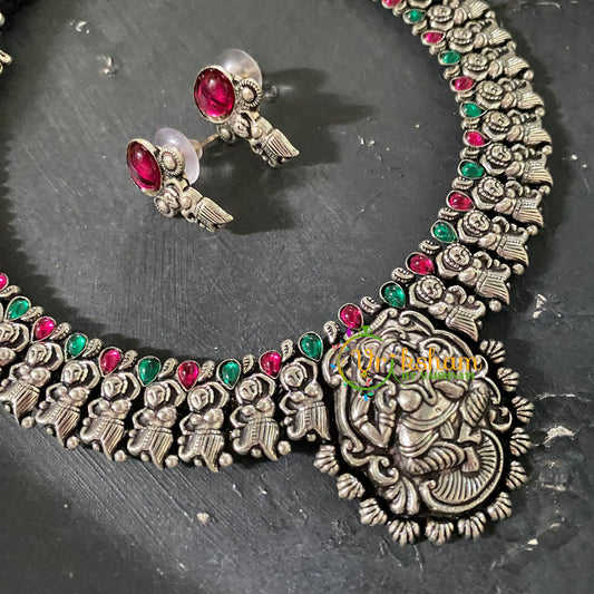 Red Green Stone Kolhapuri Vishnu Neckpiece -S556