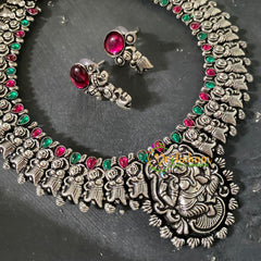 Red Green Stone Kolhapuri Vishnu Neckpiece -S556