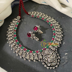 Red Green Stone Kolhapuri Vishnu Neckpiece -S556