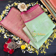 Pastel green with Pink Semi Benarasi Saree-VS175