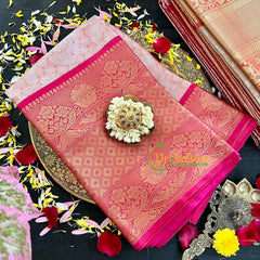 Peach with Pink Semi Benarasi Saree-VS176