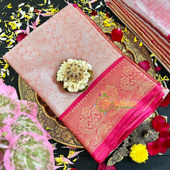 Peach with Pink Semi Benarasi Saree-VS176