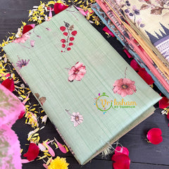 Pista Green Semi Tussar Pastel Floral Saree-VS157