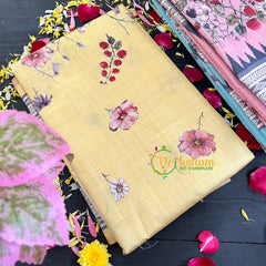 Pastel Yellow Semi Tussar Pastel Floral Saree-VS155