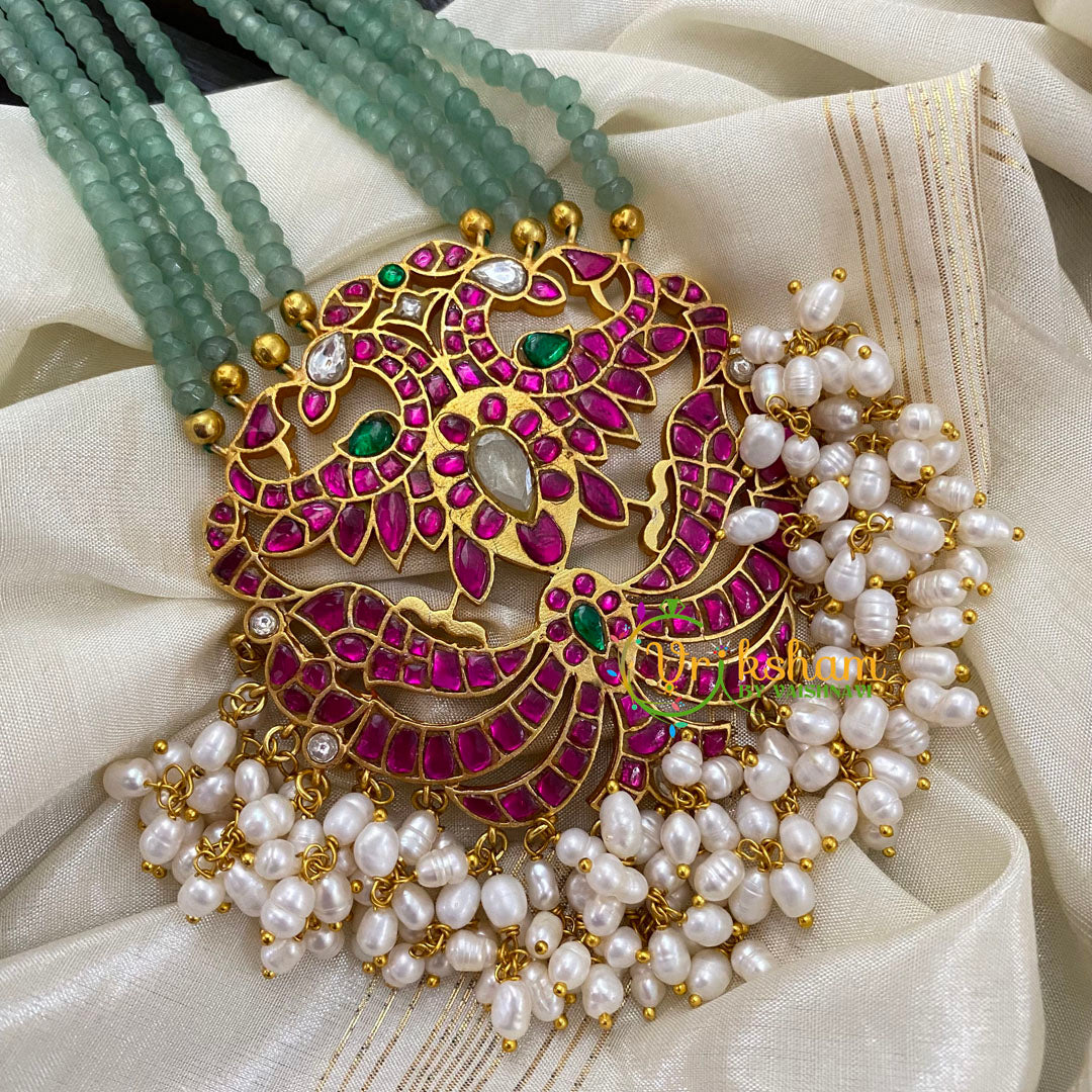 Exquisite Jadau Kundan Pendant Green Mala-J430