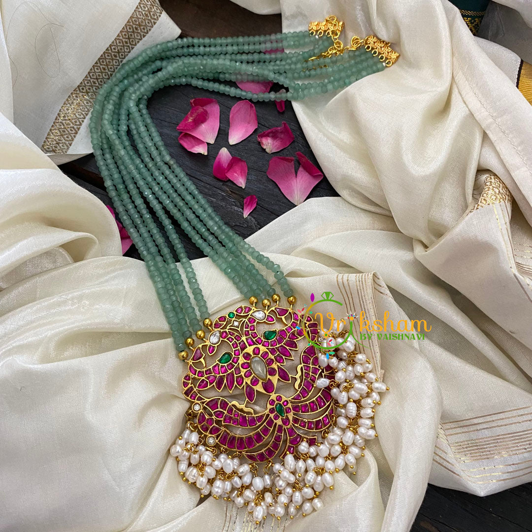 Exquisite Jadau Kundan Pendant Green Mala-J430