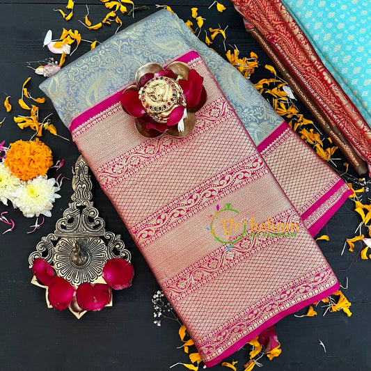 Grey with Pink Kanchi Silk Saree-VS213