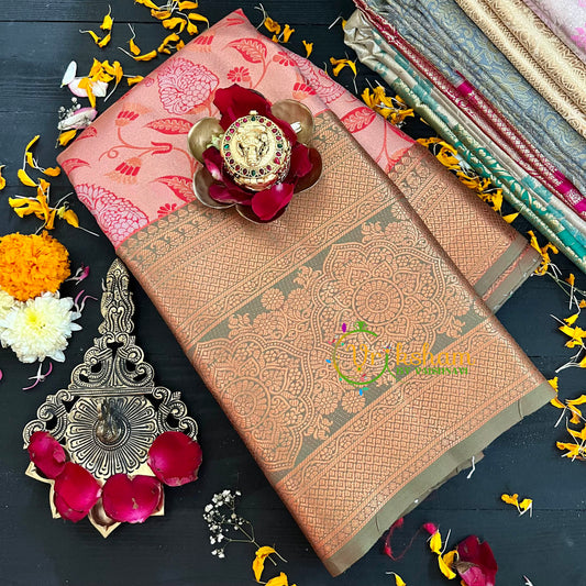 Pastel Pink Silk Saree with Sage Green Border-VS209