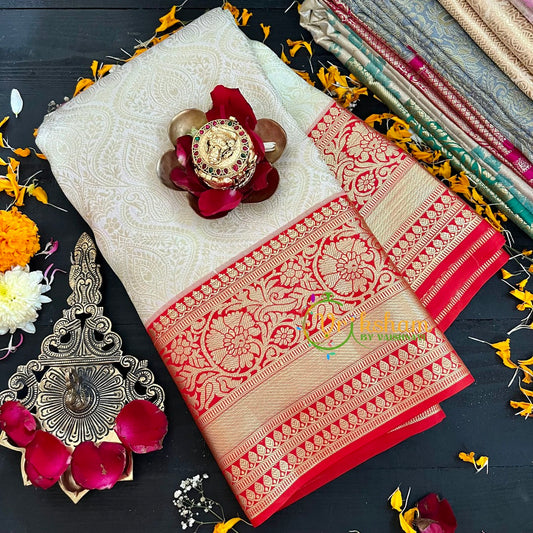 Half White with Red Kanchi Silk Saree-VS208