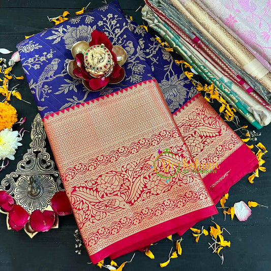 Blue with Red Pink Kanchi Silk Saree-VS207