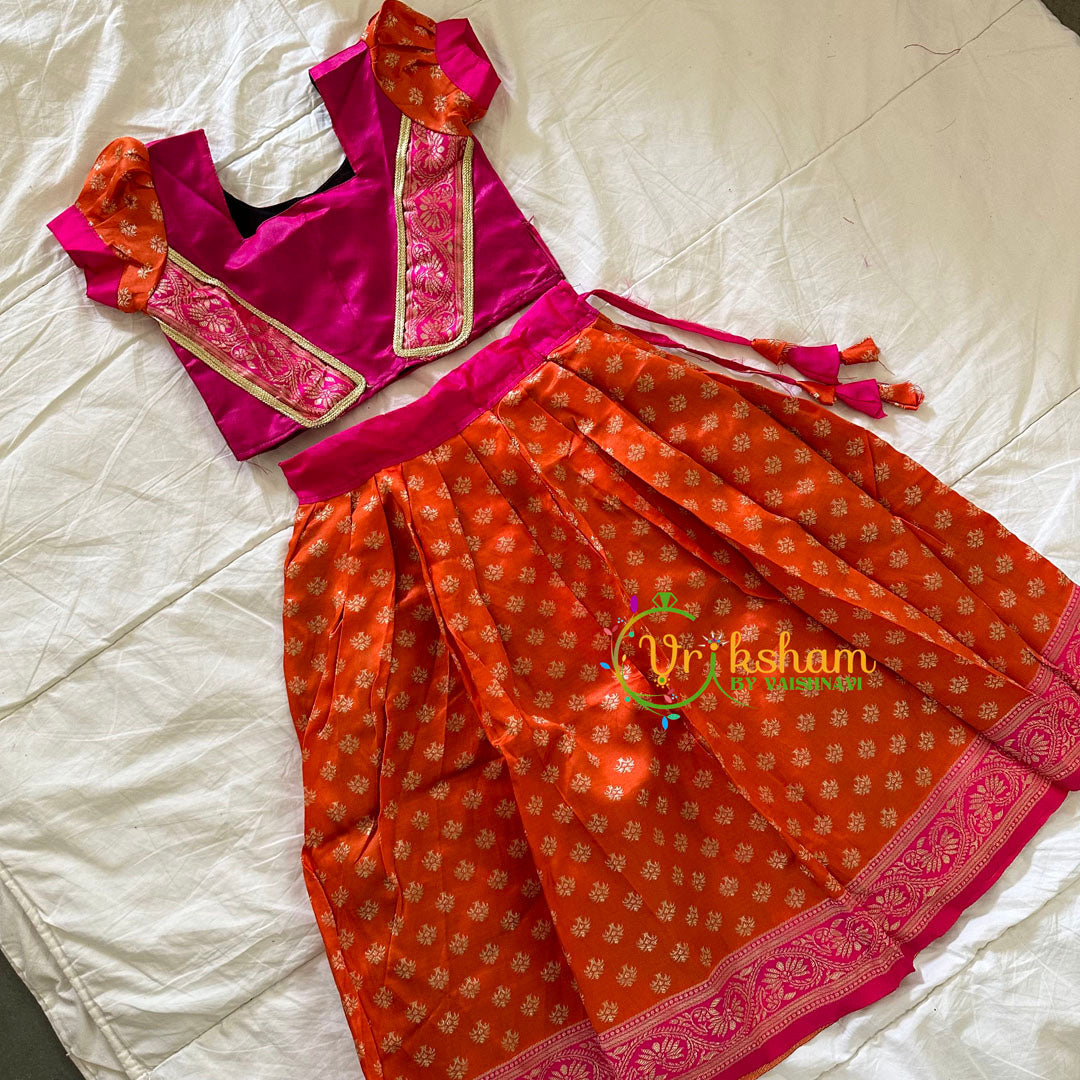 Pink Orange Indian Traditional Girls Lehenga-VS940