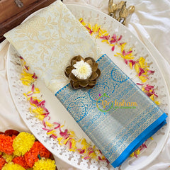 Half White Silk Saree with Blue Border -VS351