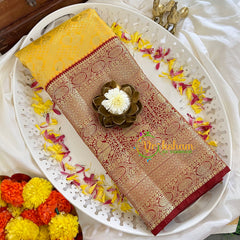 Mango Yellow with Maroon Silk Saree-VS359