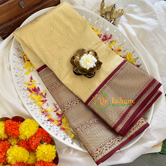 Gold with Brown Silk Saree-Kanchi Silk-VS361