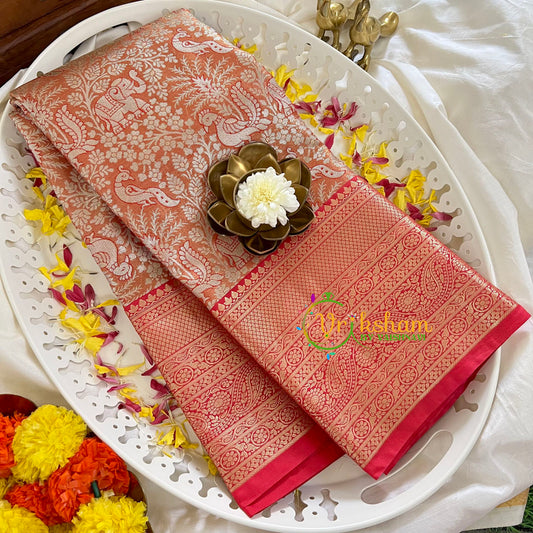 Vansingaram Dark Peach Kanchi Silk Saree-VS350