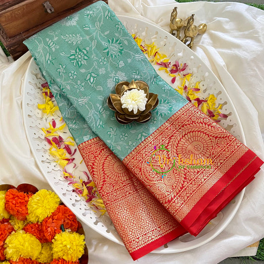 Viridian Green with Red Border Silk Saree-VS355