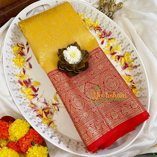 Yellow with Red Kanchi Silk Saree-VS206