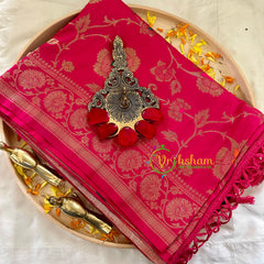 Pinkish Red Semi Benarasi Saree -VS1003