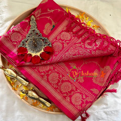 Pinkish Red Semi Benarasi Saree -VS1003