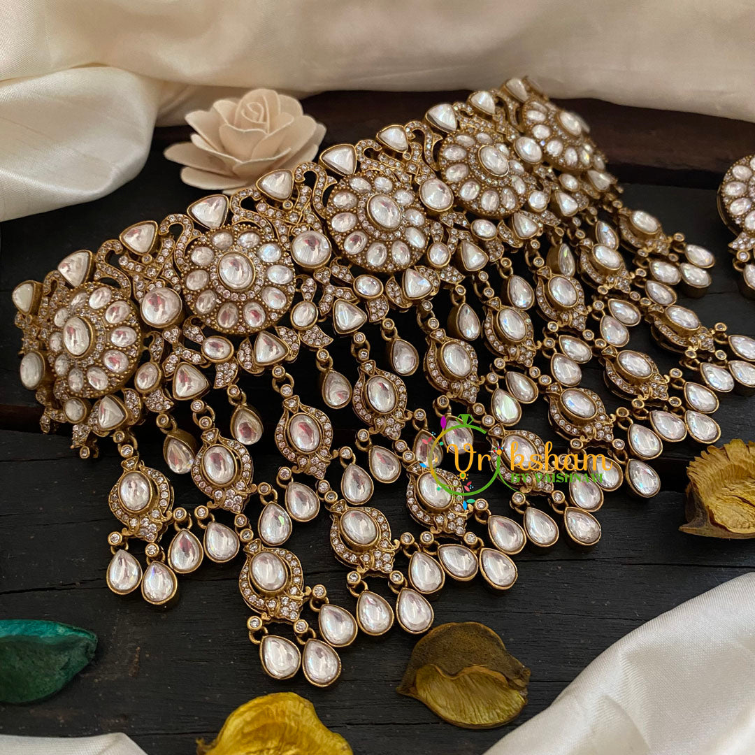 White Victorian Diamond High Neck Choker-VV234