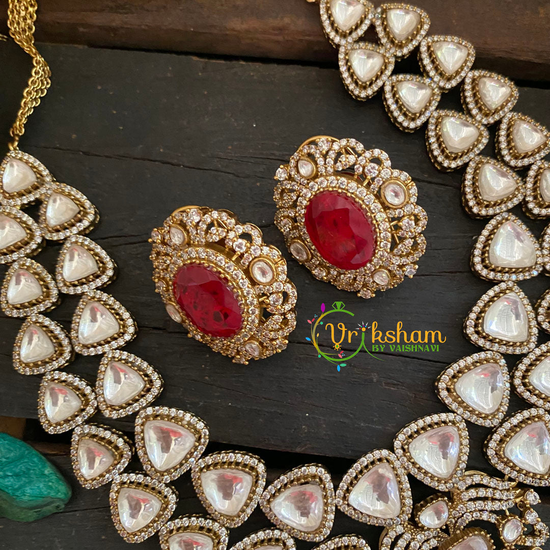 Red Victorian Diamond Short Neckpiece-VV227