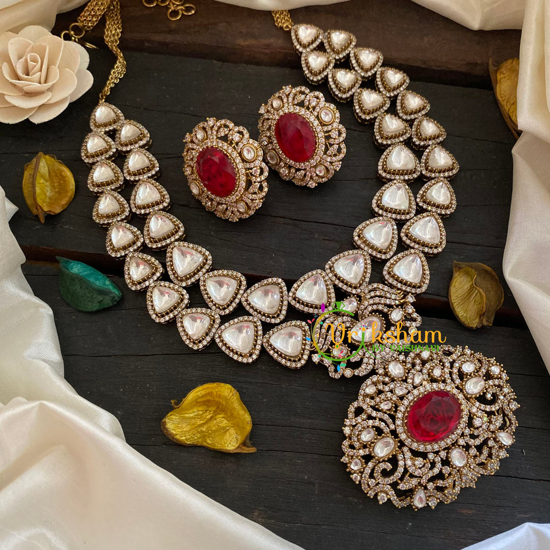 Red Victorian Diamond Short Neckpiece-VV227