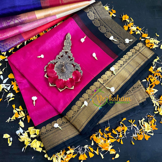 Pink with Black Korvai Handloom Silk Cotton Saree-VS54