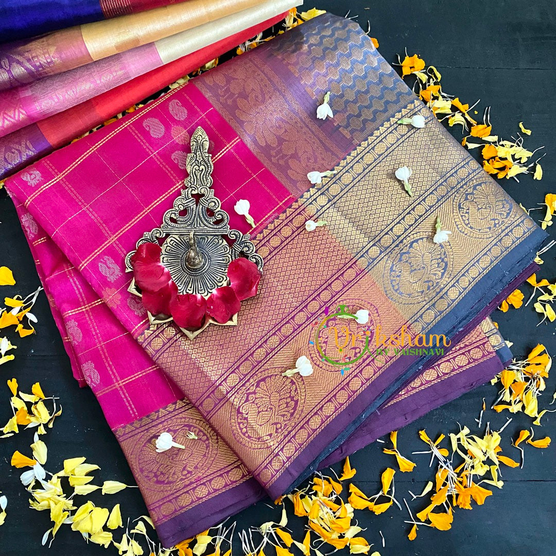Pink Kattam Korvai Handloom Silk Cotton Saree-VS61