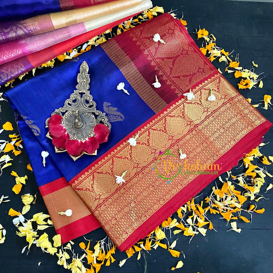 Dark Blue with Red Korvai Handloom Silk Cotton Saree-VS63