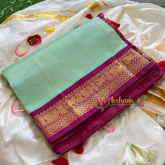 Aqua Green Korvai Handloom Silk Cotton Saree-VS244