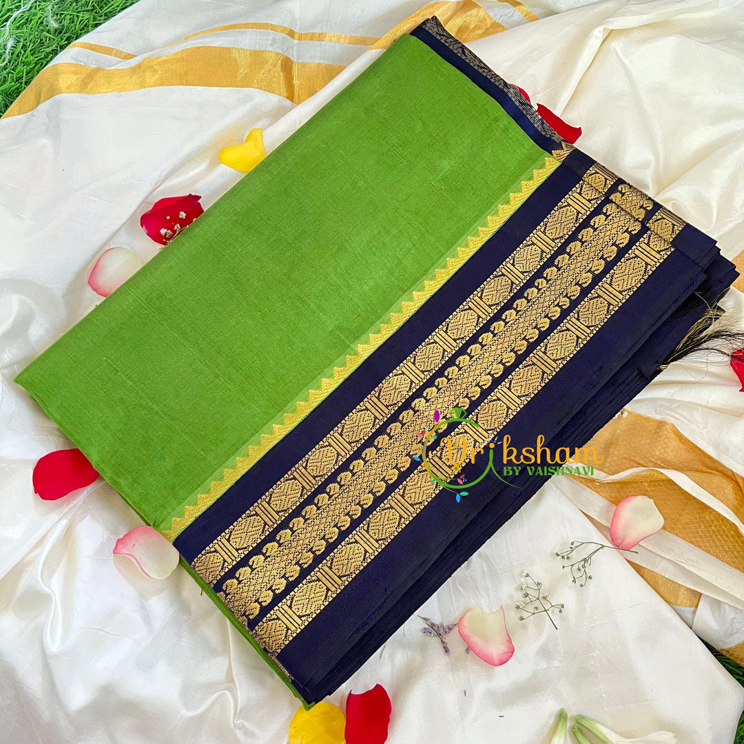 Parrot Green Korvai Handloom Silk Cotton Saree-VS230