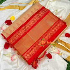 Beige with Red Korvai Handloom Silk Cotton Saree-VS235