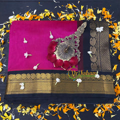 Pink with Black Korvai Handloom Silk Cotton Saree-VS54