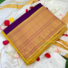 Violet with Yellow Handloom Silk Cotton Saree-VS239