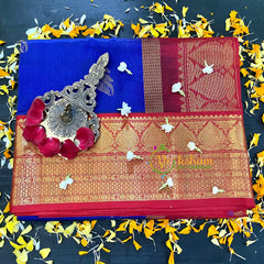 Dark Blue with Red Korvai Handloom Silk Cotton Saree-VS63