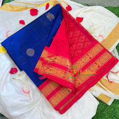 Blue and Red Korvai Handloom Silk Cotton Saree-VS237