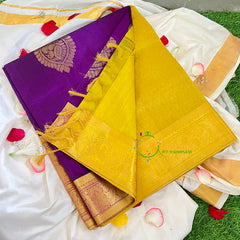 Violet with Yellow Handloom Silk Cotton Saree-VS239