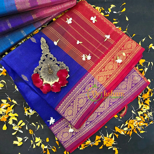 Royal Blue with Red Vairaoosi Silk Cotton Saree-Plain-VS69