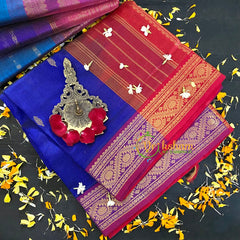 Royal Blue with Red Vairaoosi Silk Cotton Saree-Plain-VS69