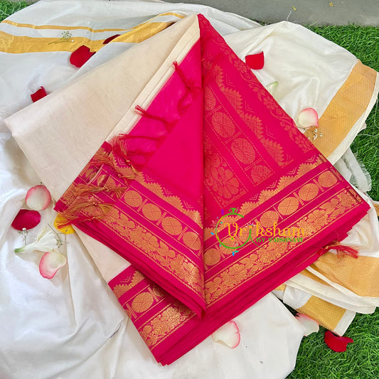  Half White Korvai Handloom Silk Cotton Saree-VS233