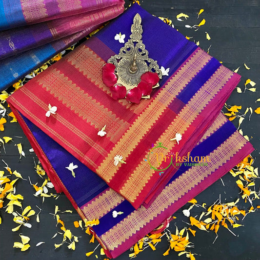 Blue with Red Vairaoosi Silk Cotton Saree-Plain-VS76