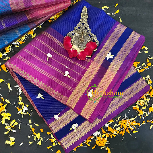 Dark Blue Vairaoosi Silk Cotton Saree-Plain-VS67