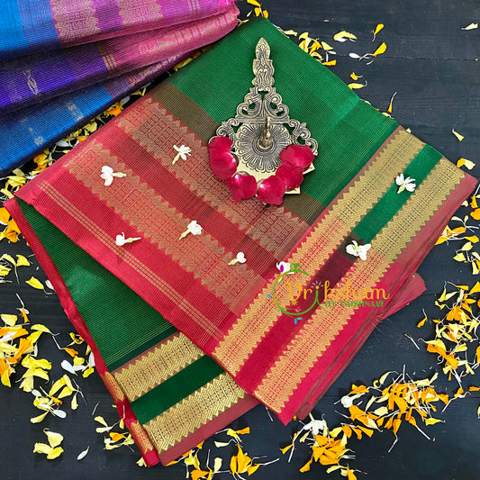 Green with Red Vairaoosi Silk Cotton Saree-Plain-VS75